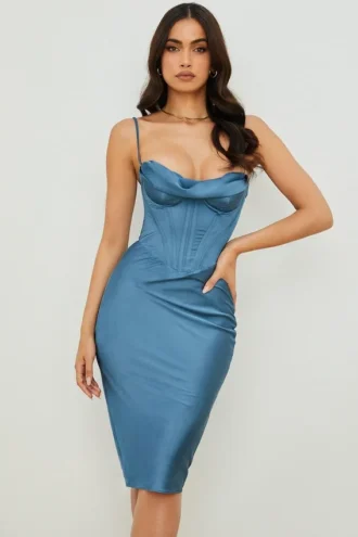 Myrna Aegean Blue korset midi-jurk