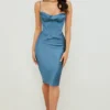 Myrna Aegean Blue korset midi-jurk