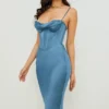 Myrna Aegean Blue korset midi-jurk