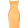 Myrna Tangerine satijnen midi-jurk met korset