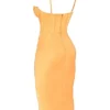 Myrna Tangerine satijnen midi-jurk met korset