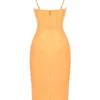 Myrna Tangerine satijnen midi-jurk met korset