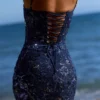 Naima Navy met de hand geborduurde corset maxi-jurk