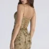Naima Olive Bronze met de hand geborduurde corset maxi-jurk – Limited Edition