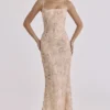 Naima Peach met de hand geborduurde corset maxi-jurk – Limited Edition