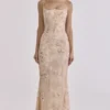 Naima Peach met de hand geborduurde corset maxi-jurk – Limited Edition