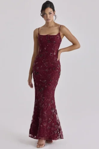 Naima Wijnrode, met de hand geborduurde, versierde korsetten-maxi-jurk – Limited Edition