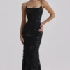 Naima zwarte, met de hand geborduurde corset-maxi-jurk – Limited Edition