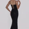 Naima zwarte, met de hand geborduurde corset-maxi-jurk – Limited Edition