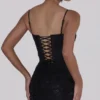 Naima zwarte, met de hand geborduurde corset-maxi-jurk – Limited Edition