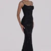 Naima zwarte, met de hand geborduurde corset-maxi-jurk – Limited Edition