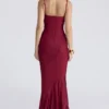 Nalani dieprode Devoré satijnen maxi-avondjurk – Limited Edition