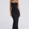 Nalani Zwarte Devoré Satijnen Maxi-avondjurk – Limited Edition