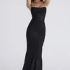 Nalani Zwarte Devoré Satijnen Maxi-avondjurk – Limited Edition