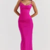 Nalini Fuchsia Stretch Mesh Maxi-jurk