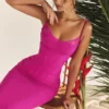 Nalini Fuchsia Stretch Mesh Maxi-jurk