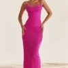 Nalini Fuchsia Stretch Mesh Maxi-jurk