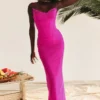 Nalini Fuchsia Stretch Mesh Maxi-jurk