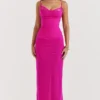 Nalini Fuchsia Stretch Mesh Maxi-jurk