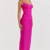 Nalini Fuchsia Stretch Mesh Maxi-jurk