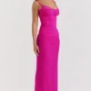 Nalini Fuchsia Stretch Mesh Maxi-jurk