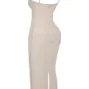 Nalini zandkleurige maxi-jurk van stretch mesh