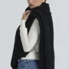 Nara Zwarte wollen oversized sjaal met textuur