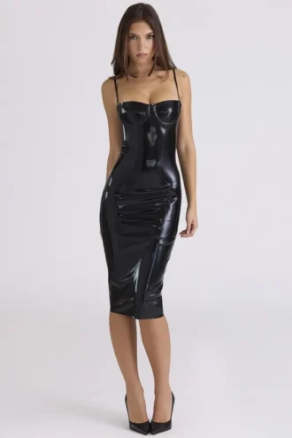 Noella zwarte latex midi-jurk – Limited Edition