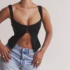 Noura zwarte top met kanten rand