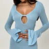 Noya Ocean Blue gebreide mini-jurk
