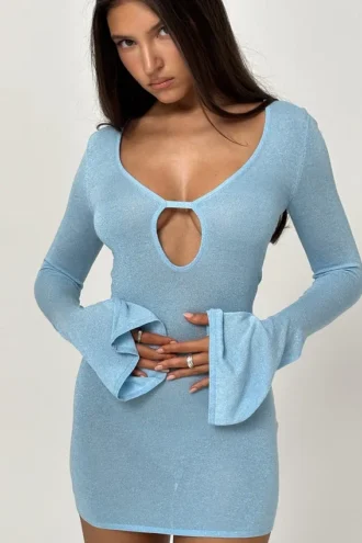 Noya Ocean Blue gebreide mini-jurk
