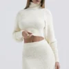 Nyala Crème Zachte Bouclé Gebreide Cropped Truien