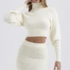 Nyala Crème Zachte Bouclé Gebreide Cropped Truien