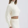 Nyala Crème Zachte Bouclé Gebreide Cropped Truien