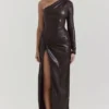 Octavia Cocoa veganistische leren maxi-jurk