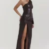 Octavia Cocoa veganistische leren maxi-jurk
