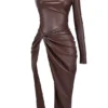 Octavia Cocoa veganistische leren maxi-jurk