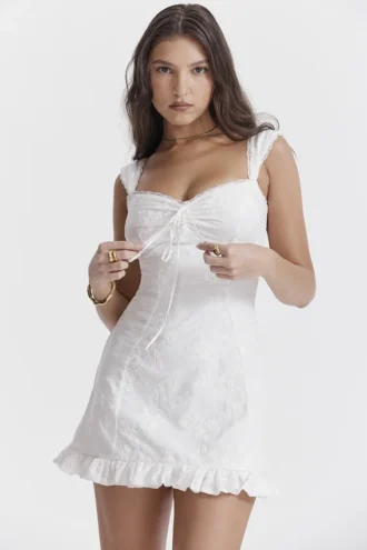 Odessa witte mini-jurk met borduursels
