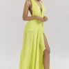 Olessia Acid Lime rugloze halter maxi-jurk