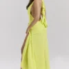 Olessia Acid Lime rugloze halter maxi-jurk