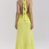 Olessia Acid Lime rugloze halter maxi-jurk