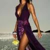 Olessia Orchid rugloze halter maxi-jurk