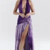 Olessia Orchid rugloze halter maxi-jurk