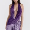 Olessia Orchid rugloze halter maxi-jurk