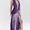 Olessia Orchid rugloze halter maxi-jurk