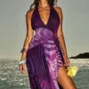Olessia Orchid rugloze halter maxi-jurk