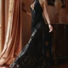 Oliviana Zwart & Goud Devore Fluwelen Maxi-avondjurk