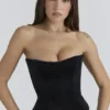 Omari Zwarte fluwelen, figuurcorrigerend strapless korsetten-top