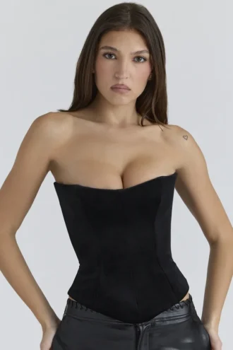 Omari Zwarte fluwelen, figuurcorrigerend strapless korsetten-top