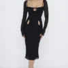 Ophelia zwarte midi-jurk met uitsnijdingen